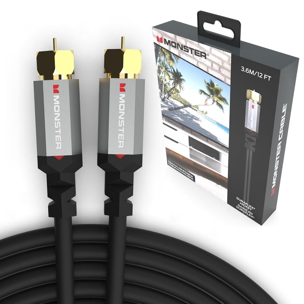 Monster Essentials Coaxial Video Cable - RG-6 Coax Cable Featuring Gold-Plated